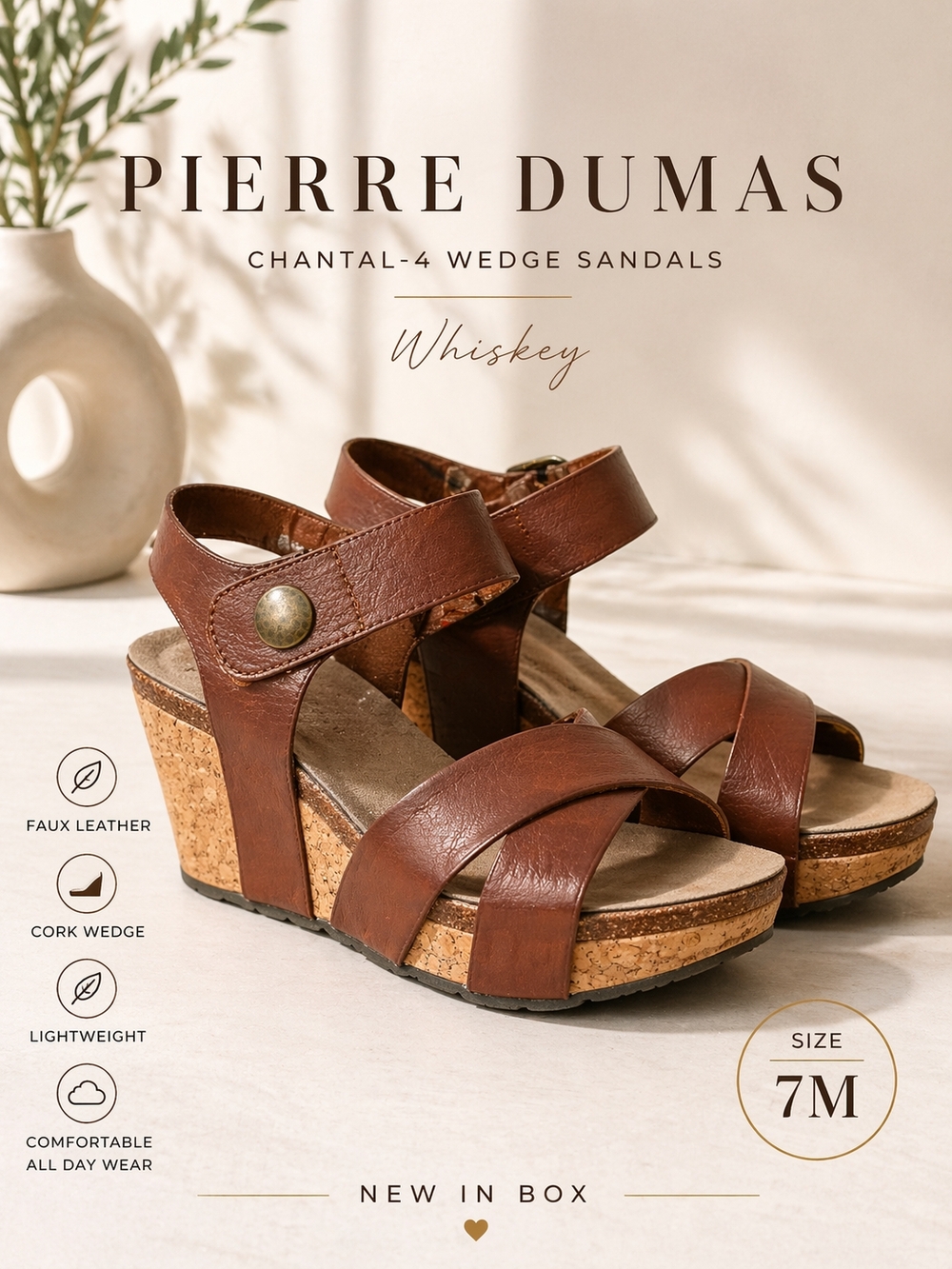 🤎 Pierre Dumas “Chantal-4” Wedge Sandals – Size 7M – NEW IN BOX 🤎